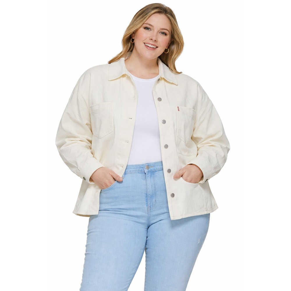 Levi's Trendy Plus Size Corduroy Cotton Shacket Cream Women's Size 4X